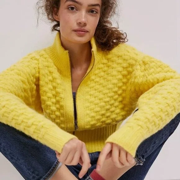 NWT Maeve by Anthropologie Buttercup Textured Chunky Knit Crop Sweater Jacket XS - Picture 3 of 13